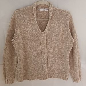 Liz Claiborne V-Neck Cream/Tan Sweater Sz XL